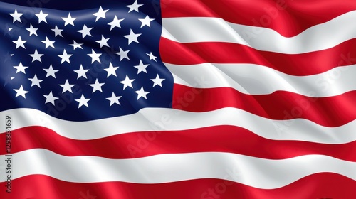 Closeup of American flag blowing in strong wind
