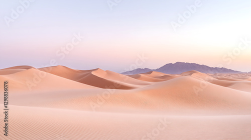 vast desert landscape with golden dunes under pastel sky