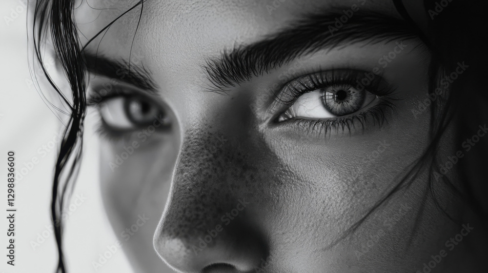 Fototapeta premium A delicate grayscale close-up of a woman