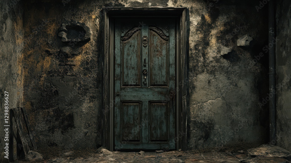Weathered Door in a Decaying Old Building Weathered Door in a Decaying Old Building