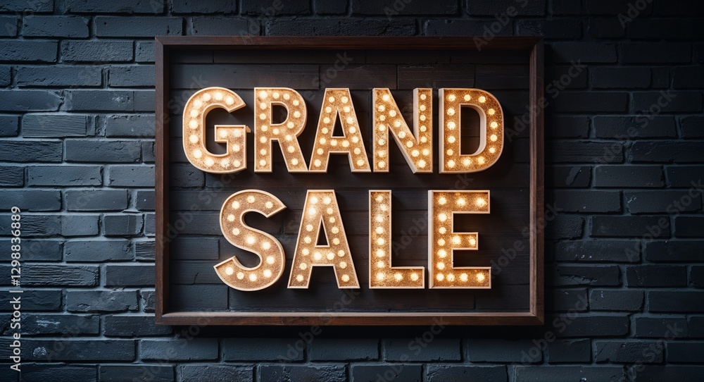 grand sale lettering on a signage in brick wall dark background grand sale lettering on a signage in brick wall dark background