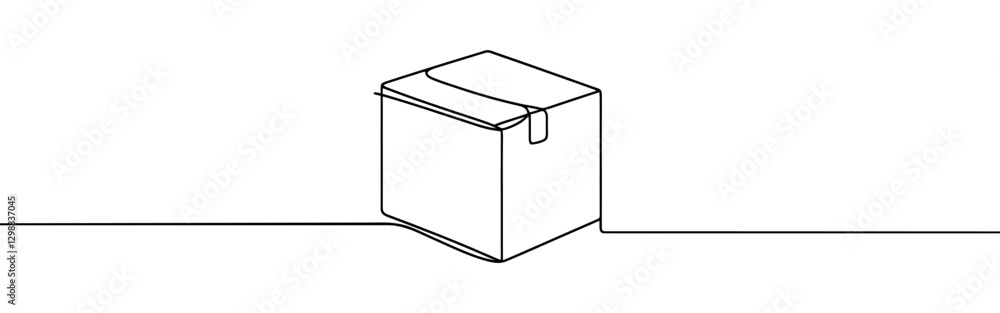 Cardboard box continuous one line drawing. Online shopping, fast delivery concept in simple linear style. Vector illustration. Cardboard box continuous one line drawing. Online shopping, fast delivery concept in simple linear style. Vector illustration.