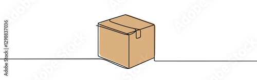 Cardboard box continuous one line drawing. Online shopping, fast delivery concept in simple linear style. Vector illustration.