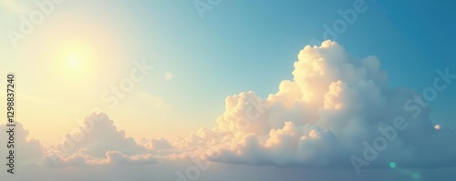 Soft blue sky with wispy cirrus clouds glowing warm yellow, gentle, cloud, sun