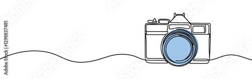 Camera continuous one line drawing. Digital camera in simple linear style. Vector illustration.