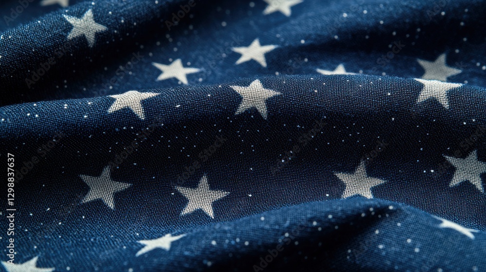 Naklejka premium Closeup of USA Flag Stars on Deep Blue Fabric
