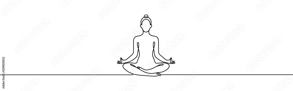 Woman sitting in meditation continuous one line drawing. Yoga sign in simple linear style. Vector illustration. Woman sitting in meditation continuous one line drawing. Yoga sign in simple linear style. Vector illustration.