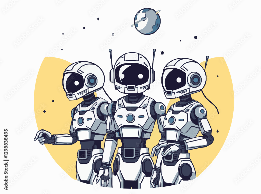 Robotic Assistants in Space Colonization Vector Robotic Assistants in Space Colonization Vector