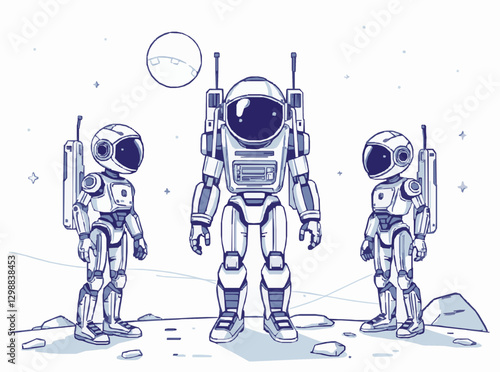 Robotic Assistants in Space Colonization Vector