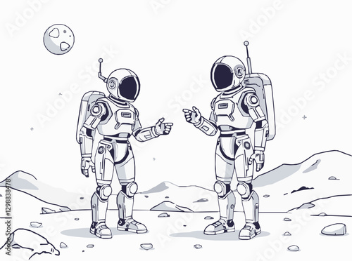 Robotic Assistants in Space Colonization Vector