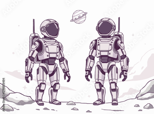 Robotic Assistants in Space Colonization Vector