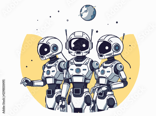 Robotic Assistants in Space Colonization Vector