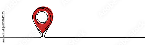 Map pin continuous one line drawing. Location, navigator, geolocation sign in simple linear style. Vector illustration.