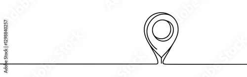 Map pin continuous one line drawing. Location, navigator, geolocation sign in simple linear style. Vector illustration.