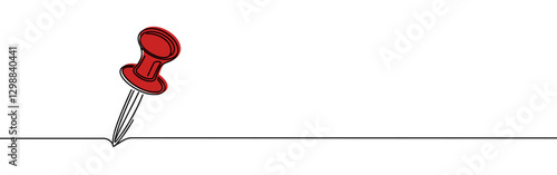 Push pin continuous one line drawing. Pushpin sign in simple linear style. Vector illustration.