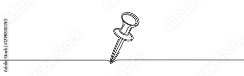 Push pin continuous one line drawing. Pushpin sign in simple linear style. Vector illustration.