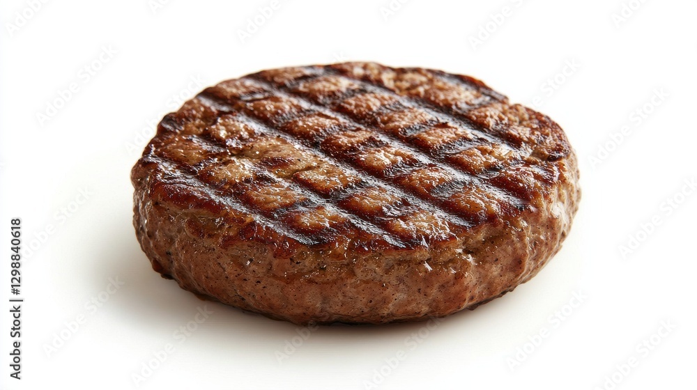 Grilled Hamburger Patty Isolated on White Background Grilled Hamburger Patty Isolated on White Background