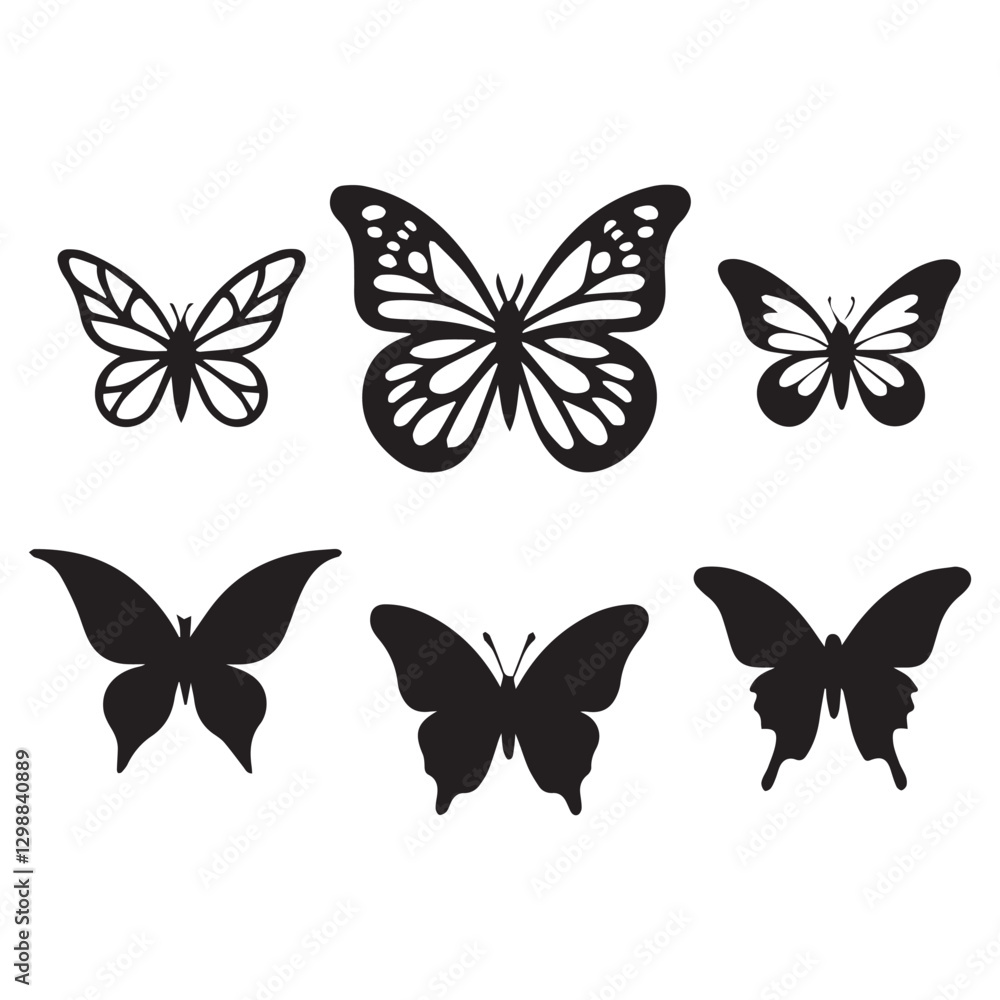 Flying butterflies silhouette black set isolated on transparent background Flying butterflies silhouette black set isolated on transparent background