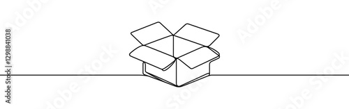 Cardboard box continuous one line drawing. Online shopping, fast delivery concept in simple linear style. Vector illustration.