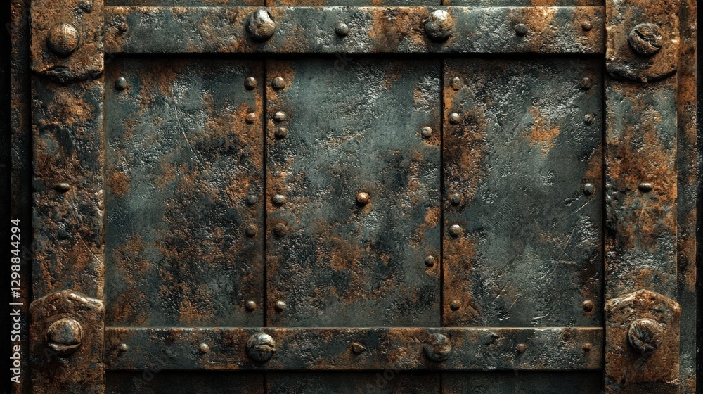 Rusted Metal Panel With Decorative Bolts And Strips Rusted Metal Panel With Decorative Bolts And Strips
