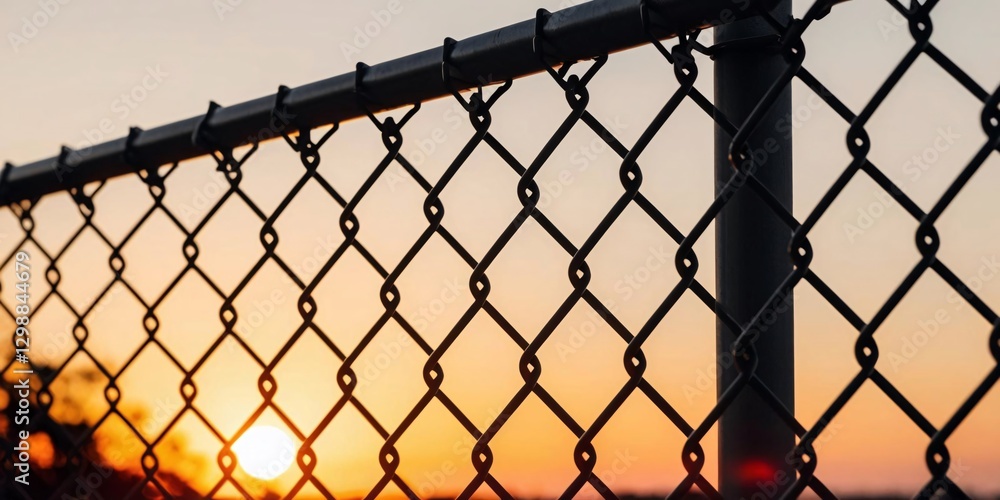 GoldenSunsetThroughChainLinkFence:AStunningViewOfNature'sFieryDisplayBehindMetalGrid GoldenSunsetThroughChainLinkFence:AStunningViewOfNature'sFieryDisplayBehindMetalGrid