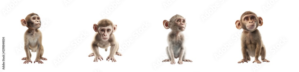 Four adorable baby monkeys sitting and looking curious against Four adorable baby monkeys sitting and looking curious against