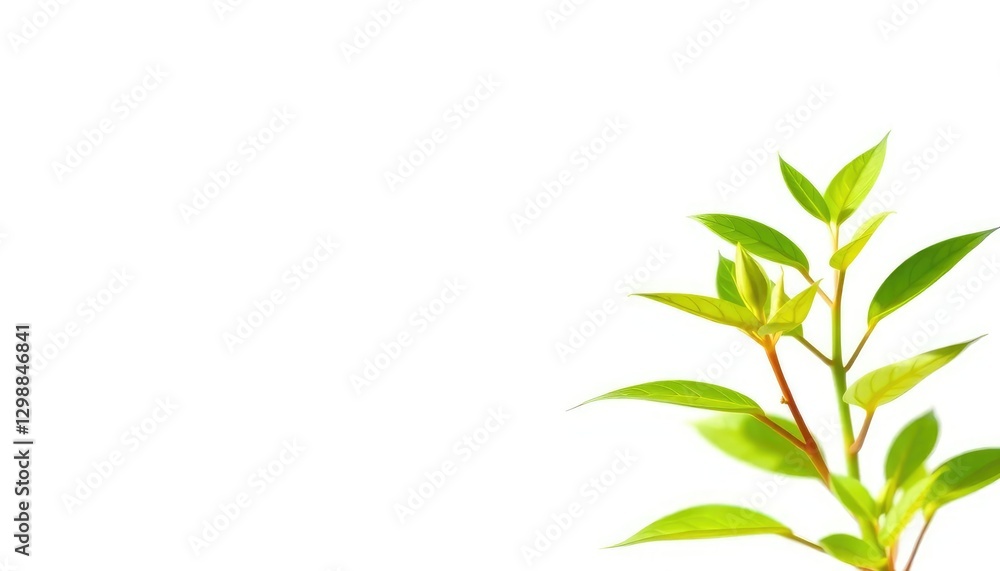 Single vibrant green plant, isolated on pure white, stem, studio shot Single vibrant green plant, isolated on pure white, stem, studio shot