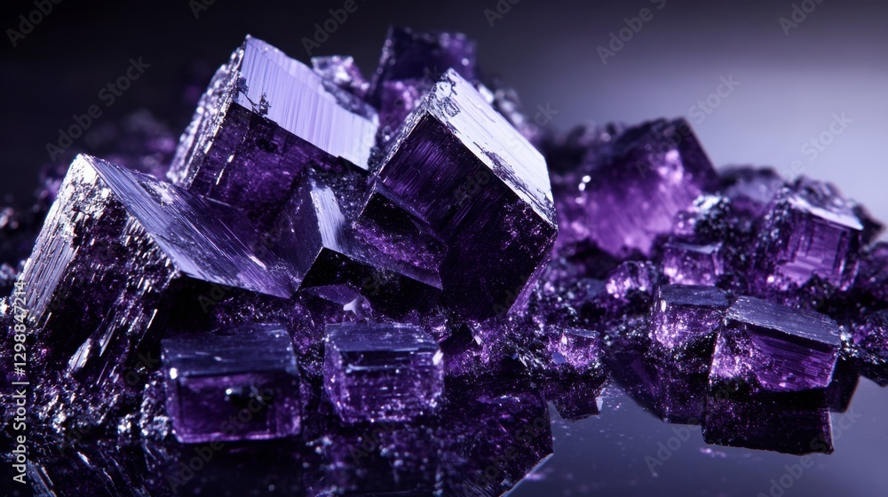 Fototapeta premium Vibrant Purple Crystals on Reflective Surface with Soft Lighting