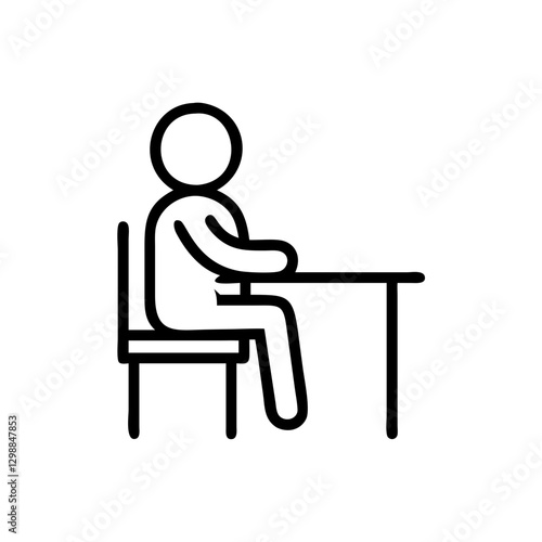 Student sitting at school desk icon in black outline style