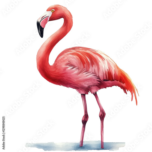 Colorful Flamingo Standing Gracefully in Shallow Water Under Bright Sunlight