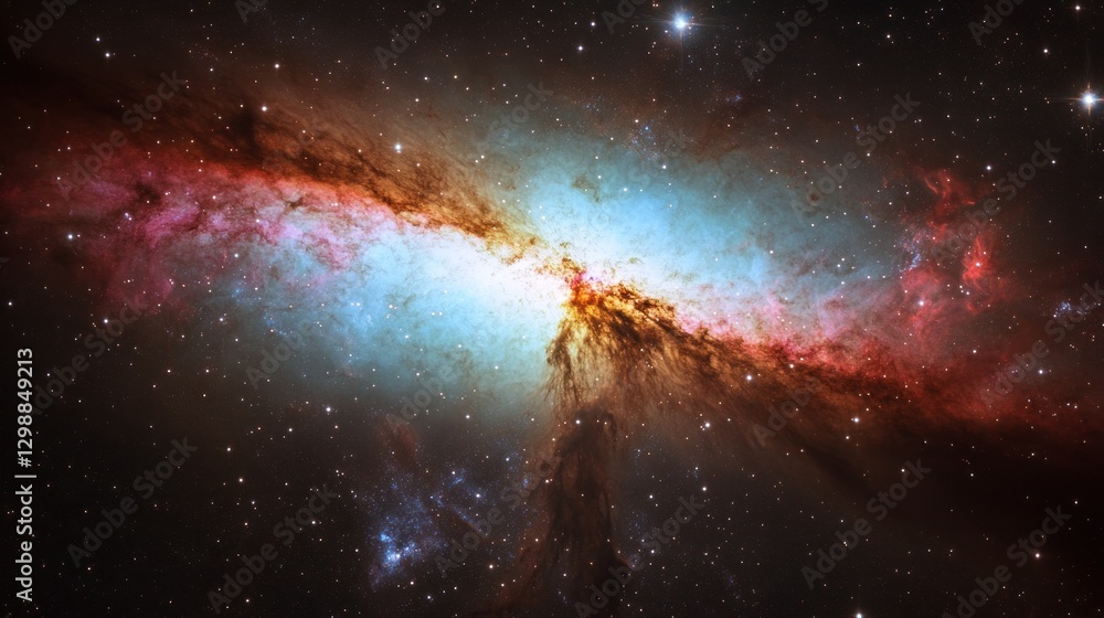 Fototapeta premium Exploring Distant Galaxy with Vibrant Cosmic Colors and Starry Field