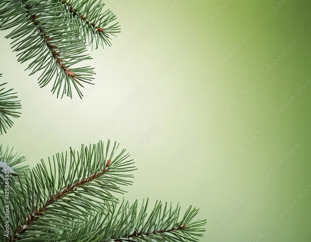 Close-up of lush evergreen pine branches against a soft green backdrop. Close-up of lush evergreen pine branches against a soft green backdrop.