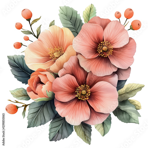 Beautiful Floral Arrangement Featuring Pink and Peach Flowers With Green Leav...