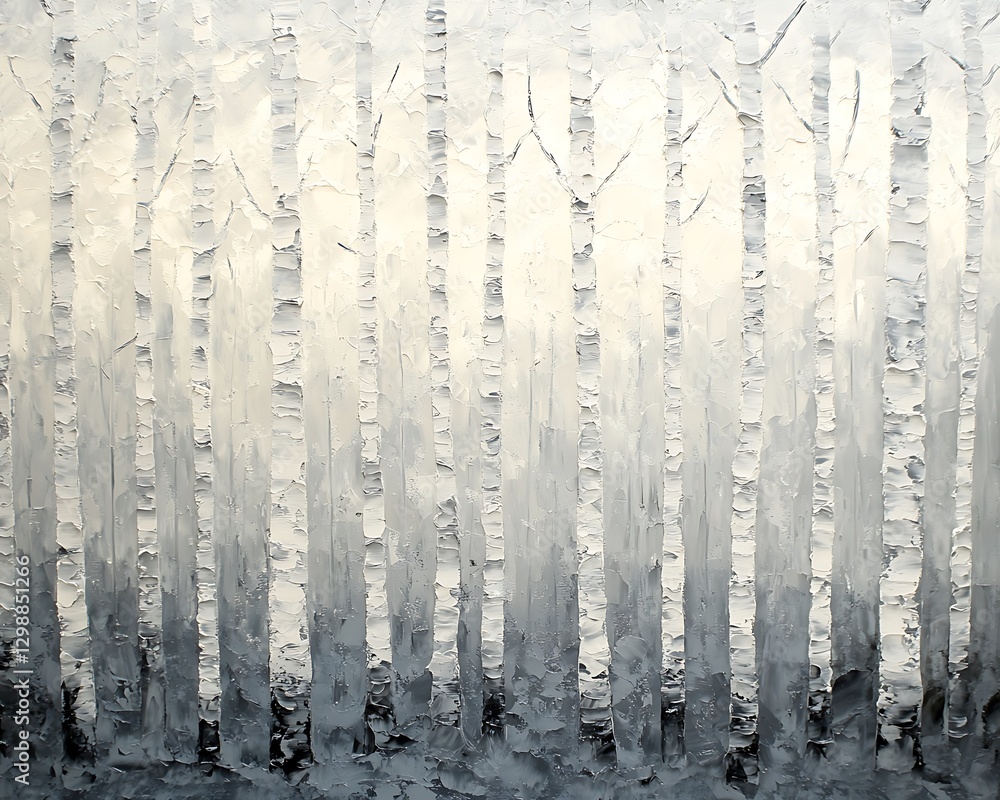 Artistic painted depiction showing several tall trees in a forest setting Artistic painted depiction showing several tall trees in a forest setting