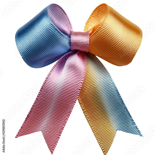 Colorful Ribbon Bow With Intricate Design Showcasing Blue, Pink, and Yellow T...