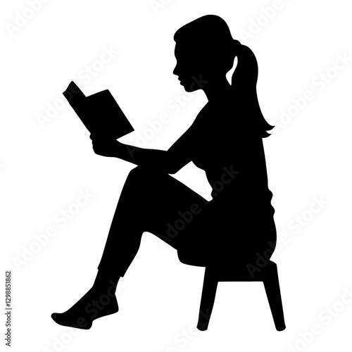 A teen age girl reading book vector silhouette, isolated white background