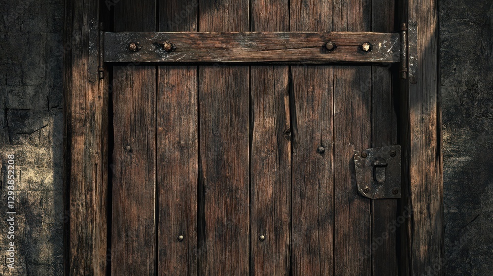 Weathered Wooden Door With Metal Hardware Weathered Wooden Door With Metal Hardware