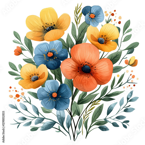 Colorful Floral Arrangement With Vibrant Blossoms and Greenery in a Cheerful ...