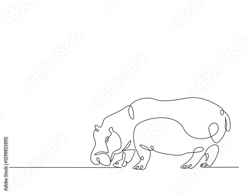Big cute hippo simple line art illustration. Continuous one line draw of hippopotamus design.