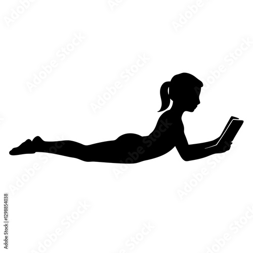 A teen age girl reading book lying on the ground vector silhouette