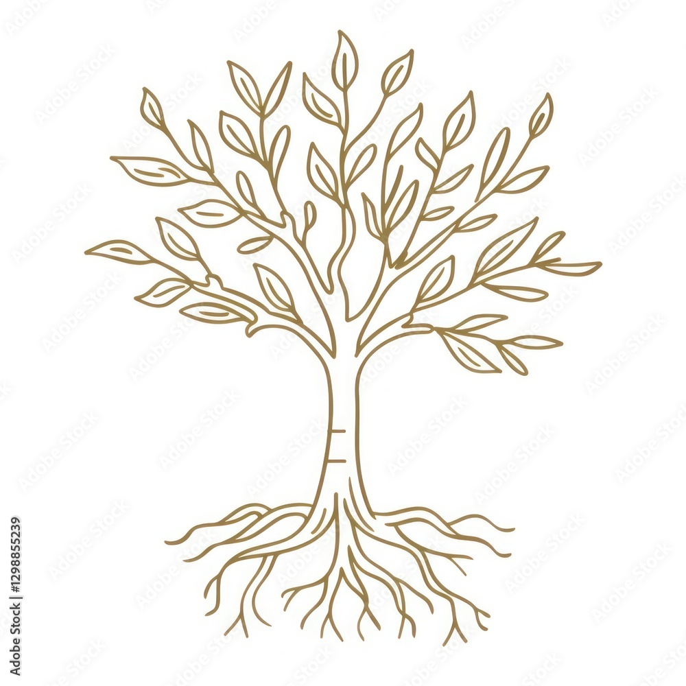 Fototapeta premium Tree with Roots art illustrated drawing.