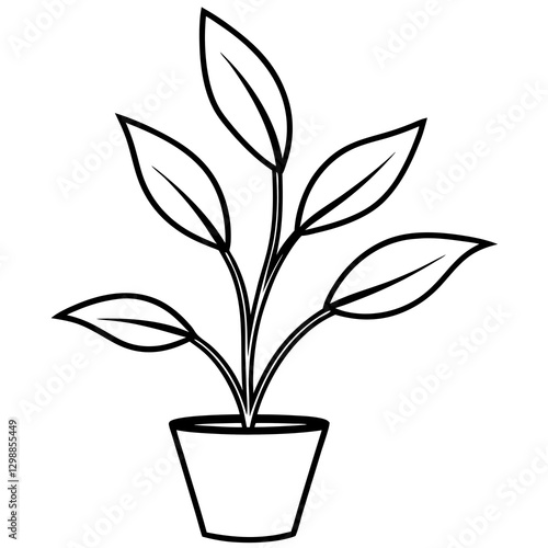 black and white Vector art of small plant on white background
