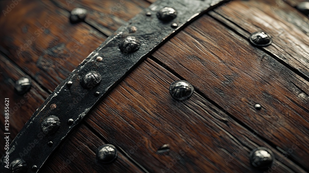 Fototapeta premium Medieval wooden shield with rivets, close up