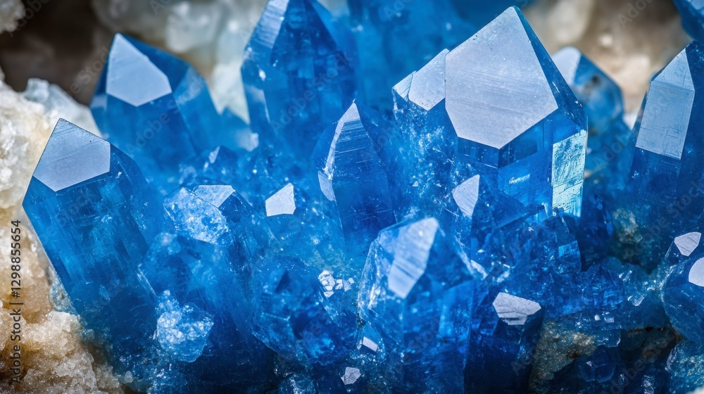 Brilliant Blue Crystals Forming Stunning Natural Geode Display Brilliant Blue Crystals Forming Stunning Natural Geode Display