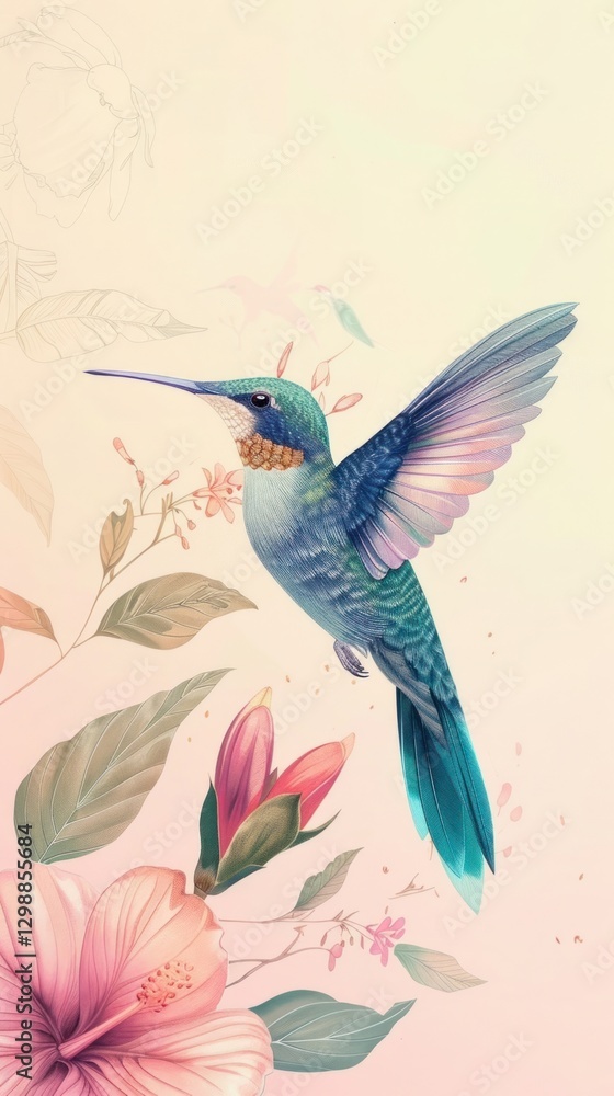 Obraz premium Wallpaper hummingbirds drawing animal sketch.