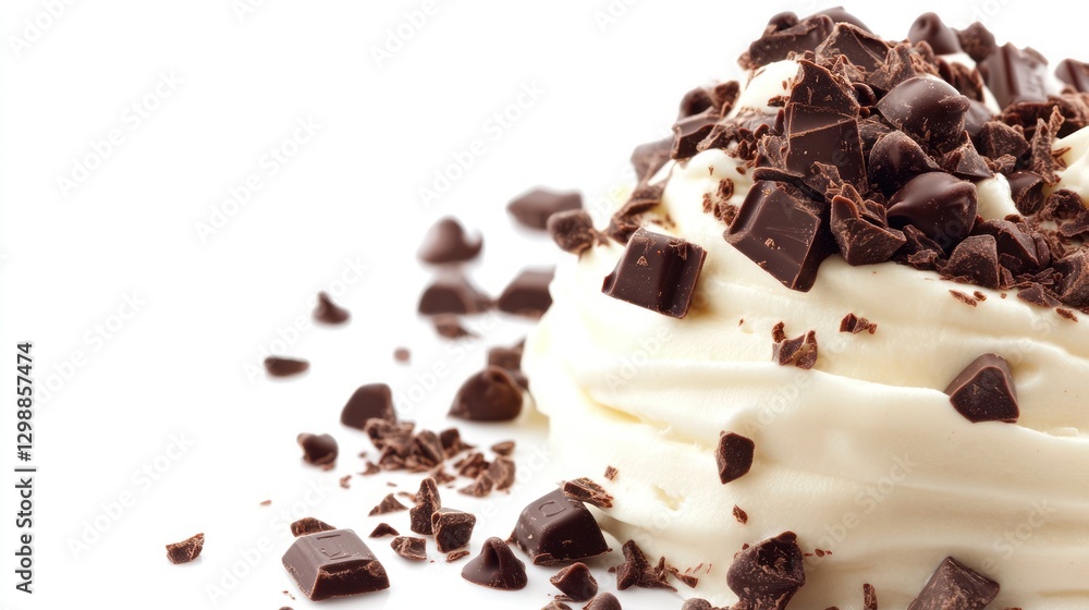 Fototapeta premium Creamy Delight: Whipped Cream Topped with Dark Chocolate Chunks