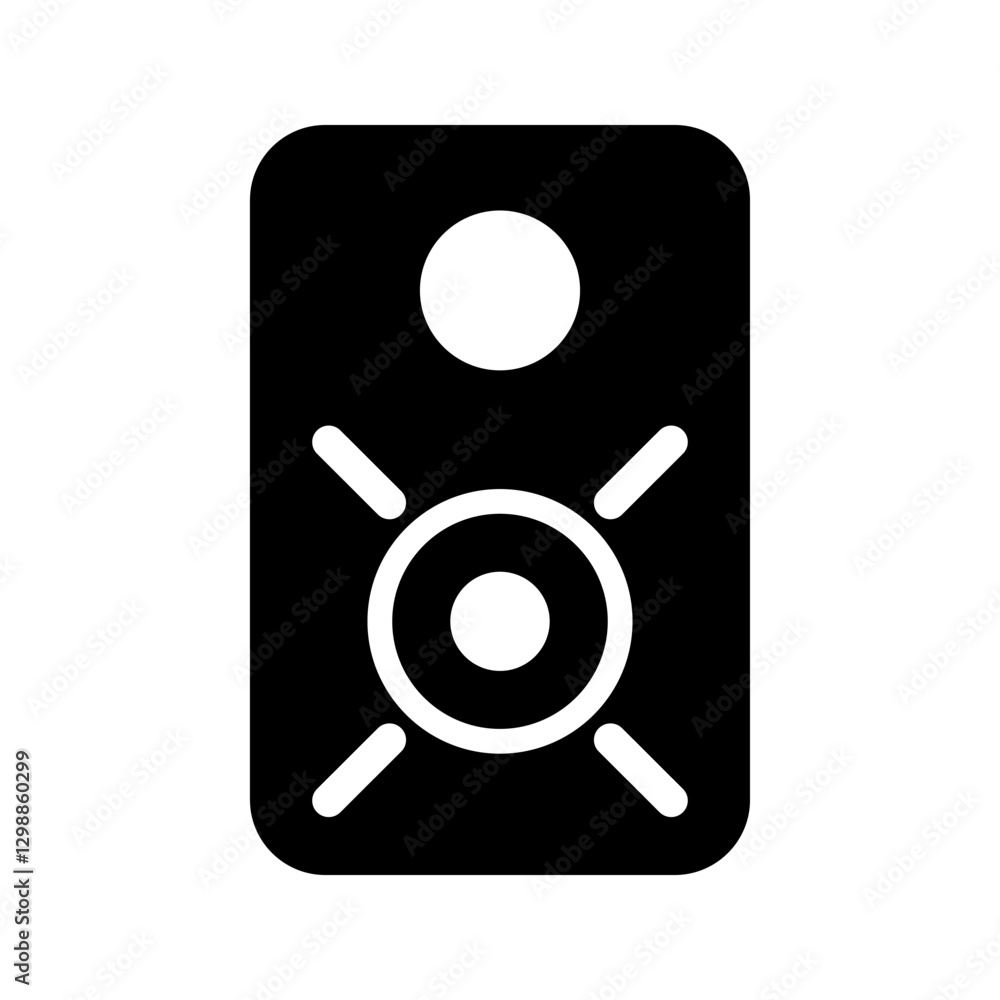 Solid speaker icon representing a sound system, ideal for audio-related designs and media interfaces. Solid speaker icon representing a sound system, ideal for audio-related designs and media interfaces.