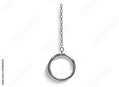3d sleek metallic ring hangs gracefully from a slender chain, showcasing a glossy, minimal design. Ideal for jewelry concepts, DIY crafts, or modern decorative accents. Vector illustration