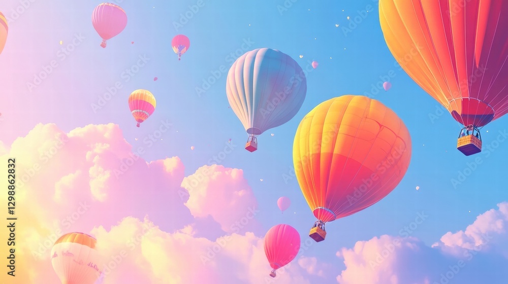 Obraz premium colorful hot air balloons floating in a pastel sky