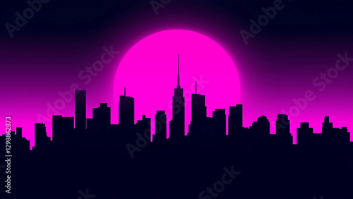 Cyberpunk-style city skyline silhouette with neon lighting effects © Namhom